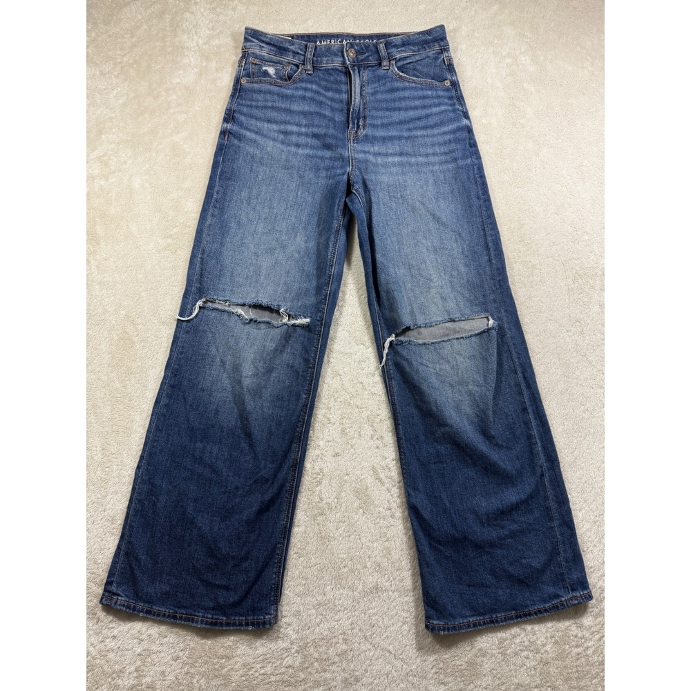 American Eagle Womens Super High-Rise Baggy Wide Leg Blue Jeans 2S Meas: 28x28